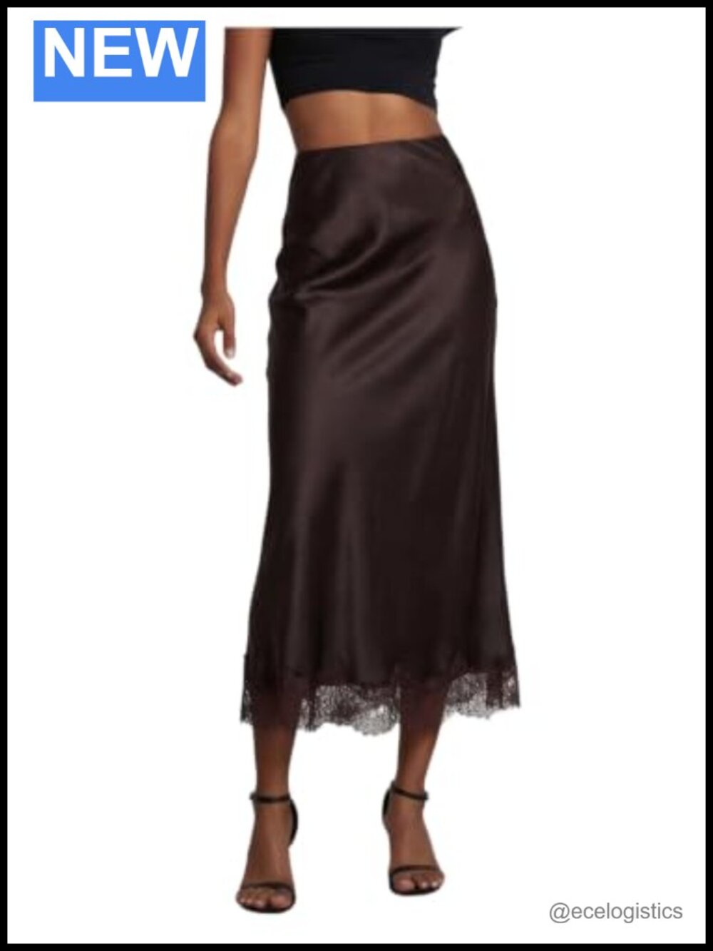 Lace Satin High Waisted Flared Hem Maxi Skirt Elegant Party Cocktail Business